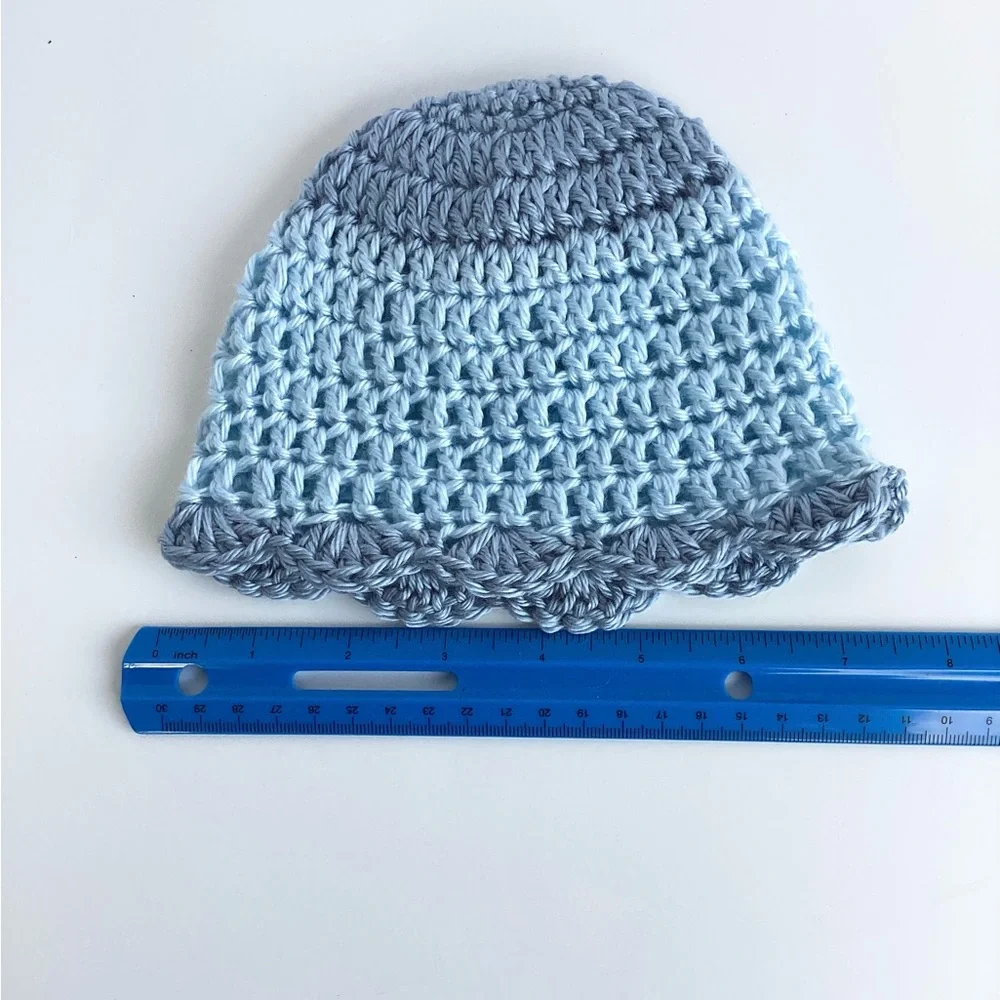 Sweater Beanie Hat Set Hand Crafted Baby Blue Tan Kimono